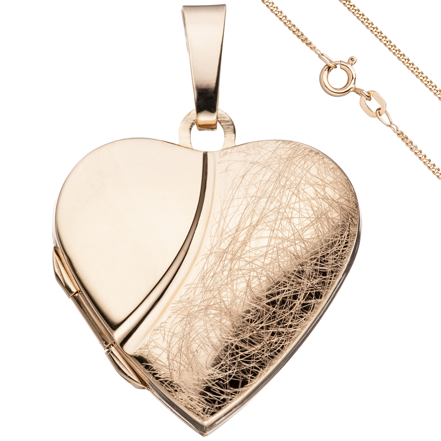 Medaillon Herz Anhänger zum Öffnen rosegold 45 mit Kette cm Silber 925 – vergoldet