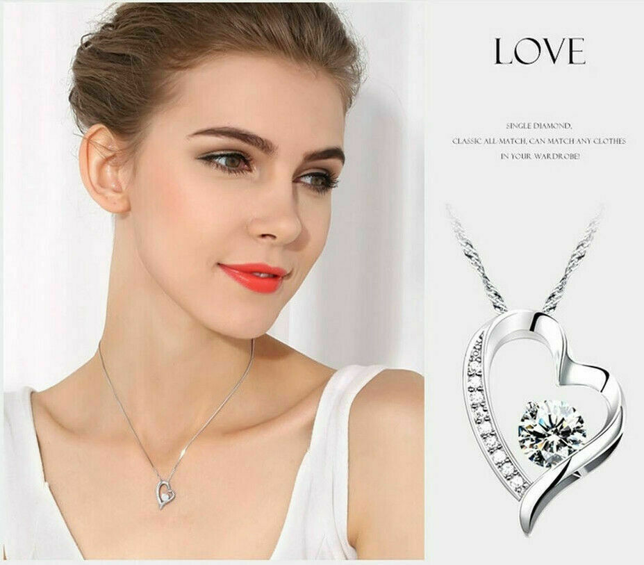Silber Valentinsgeschenke Damen 925 ❤️ Zirkonia Halskette Herz-Kette Anhänger –