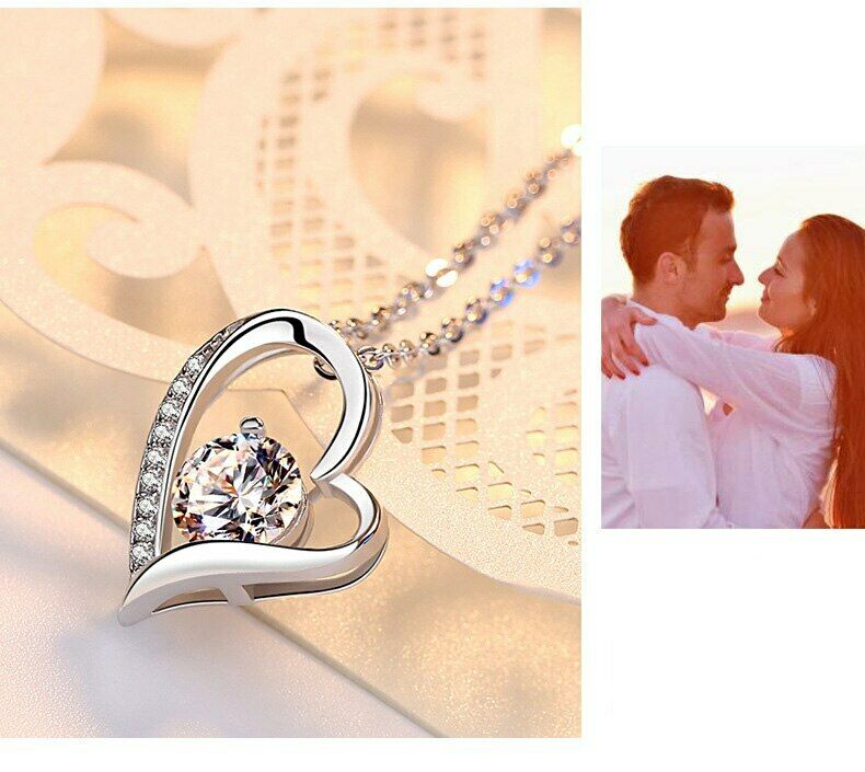 ❤️ Herz-Kette Anhänger Halskette Valentinsgeschenke Damen 925 – Silber Zirkonia