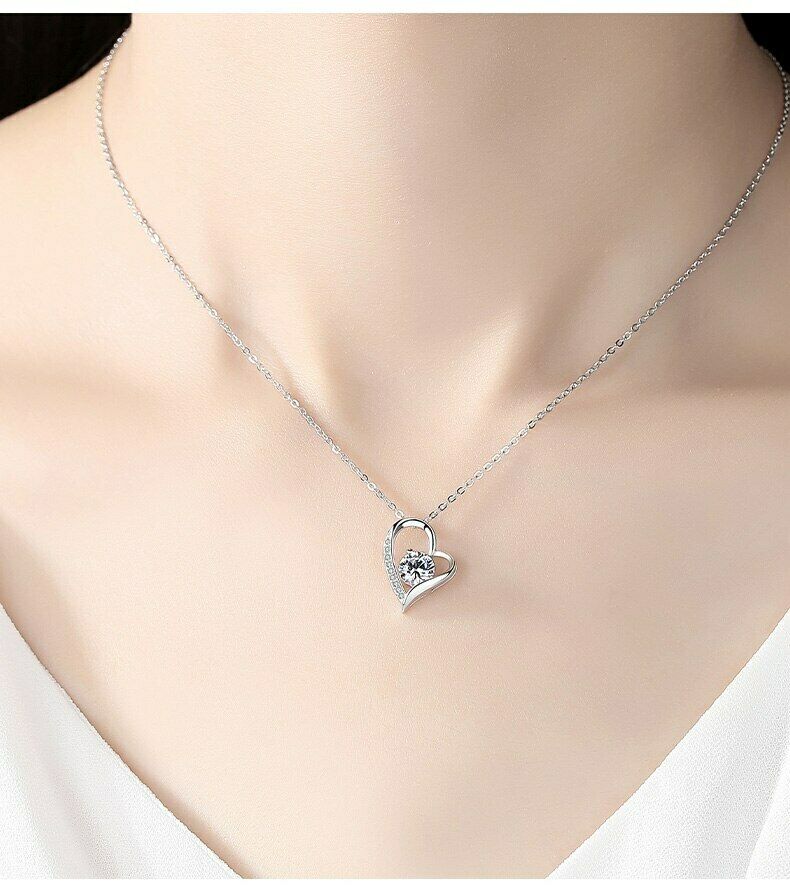 ❤️ Herz-Kette Anhänger Halskette 925 Damen Zirkonia – Silber Valentinsgeschenke