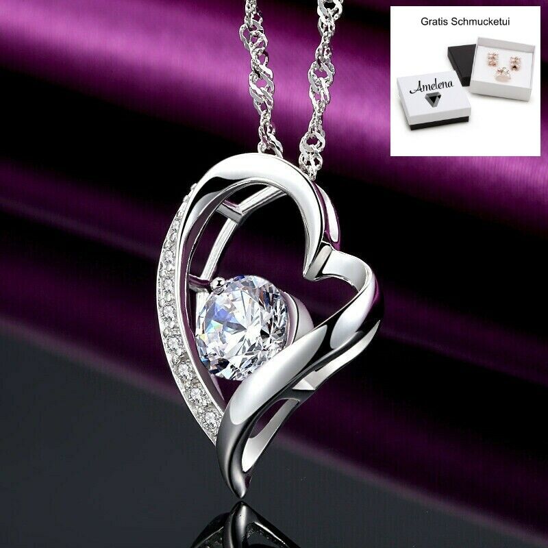 ❤️ Herz-Kette Anhänger Halskette 925 – Damen Zirkonia Valentinsgeschenke Silber