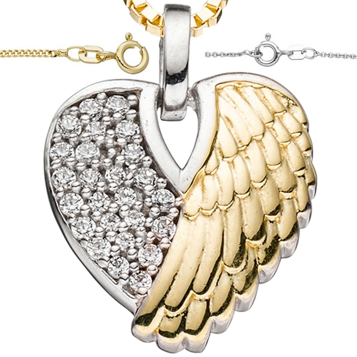 Herzkette ❤️Anhänger Engelsflügel Glück 925 – vergoldet Damen Silber Geschenke